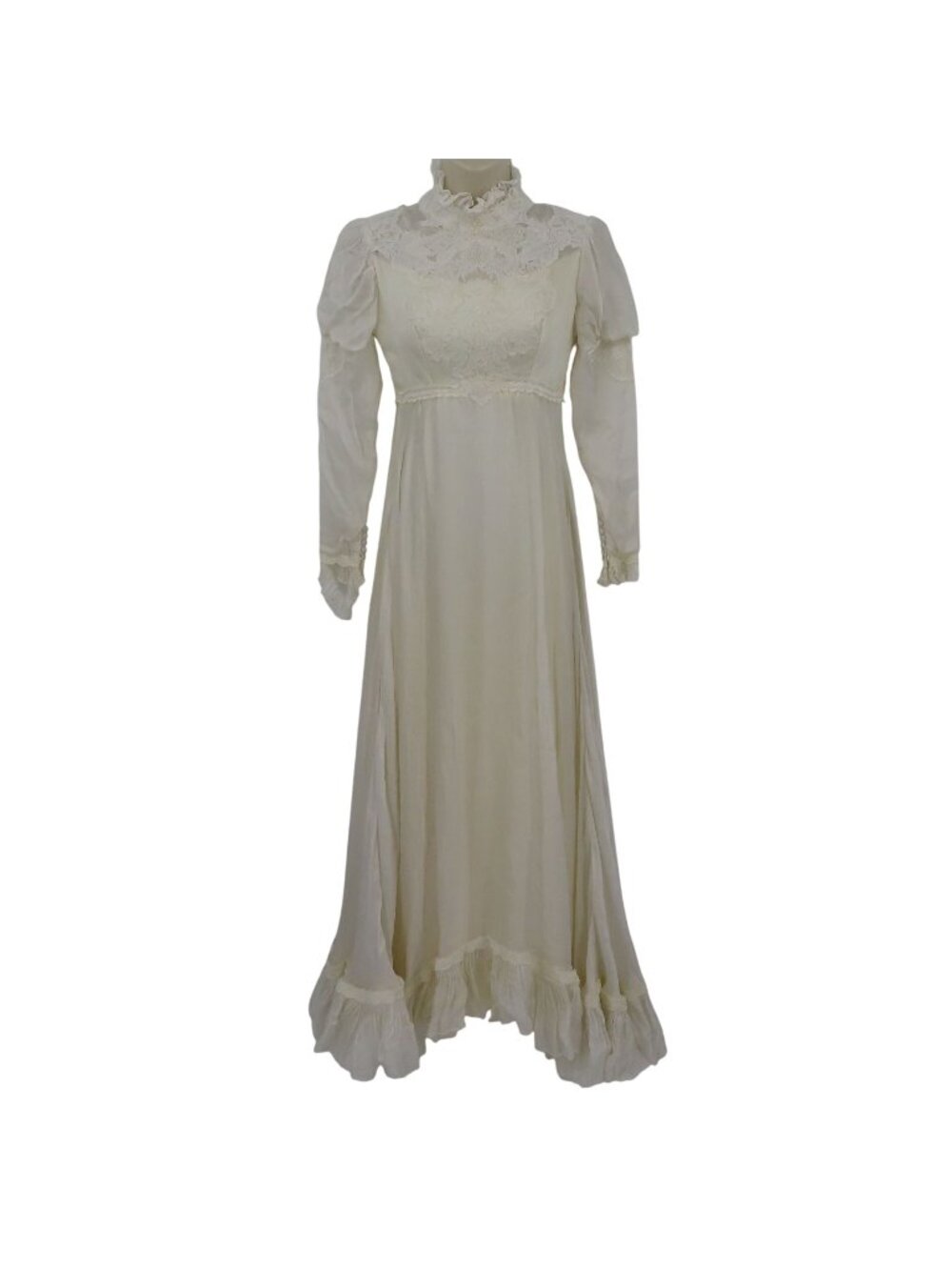 VTG Alfred Angelo Ivory Lace High Neck Long Puff Sleeve Prairie Dress Wedding